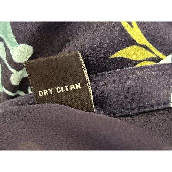 Vintage Y2K Valerie Stevens Navy Blue Green Leaf Print Silk Maxi Skirt Size 10 - Picture 6 of 6